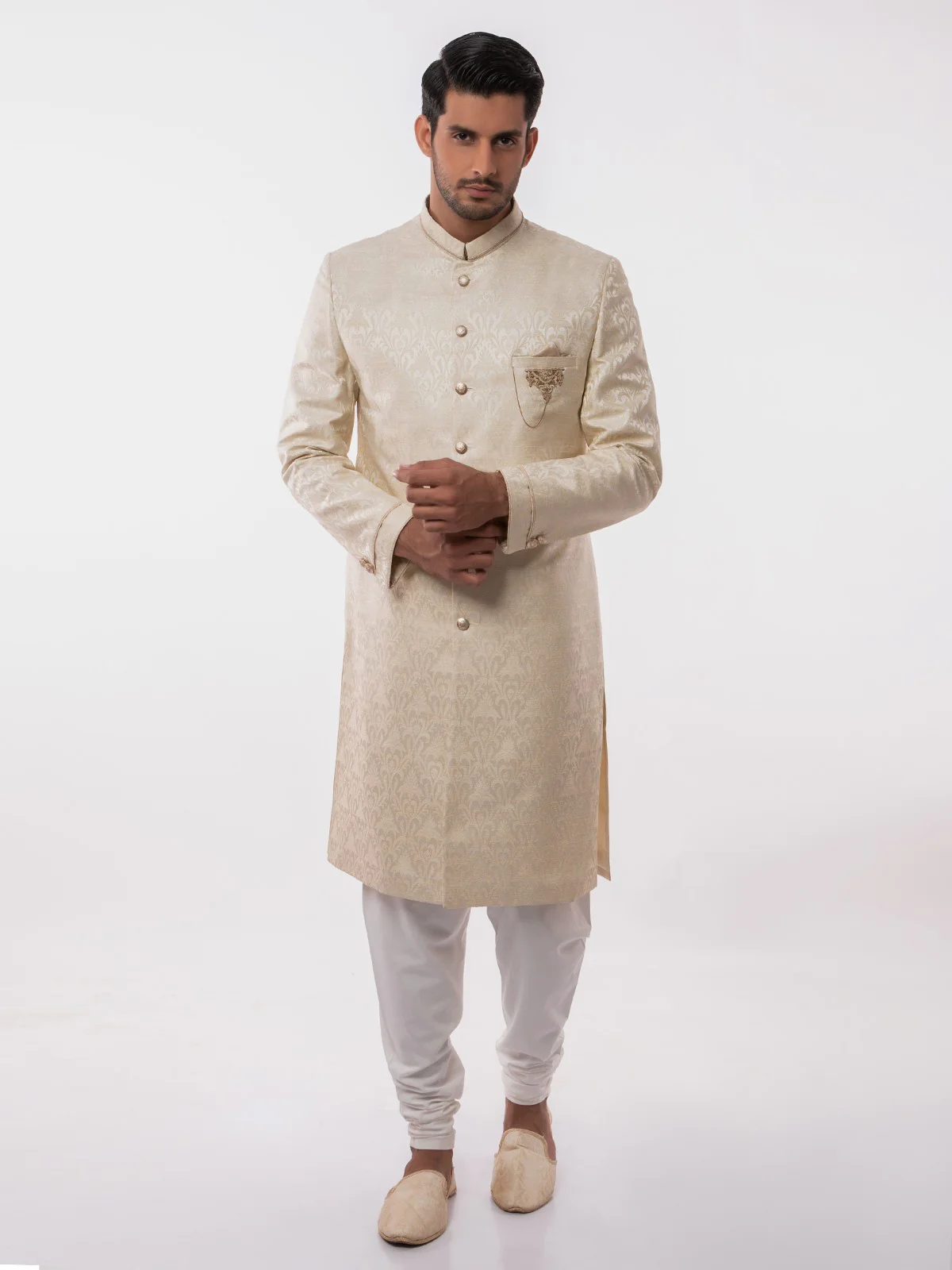Men's Cream Sherwani - EMTS19-7187 - Image 5