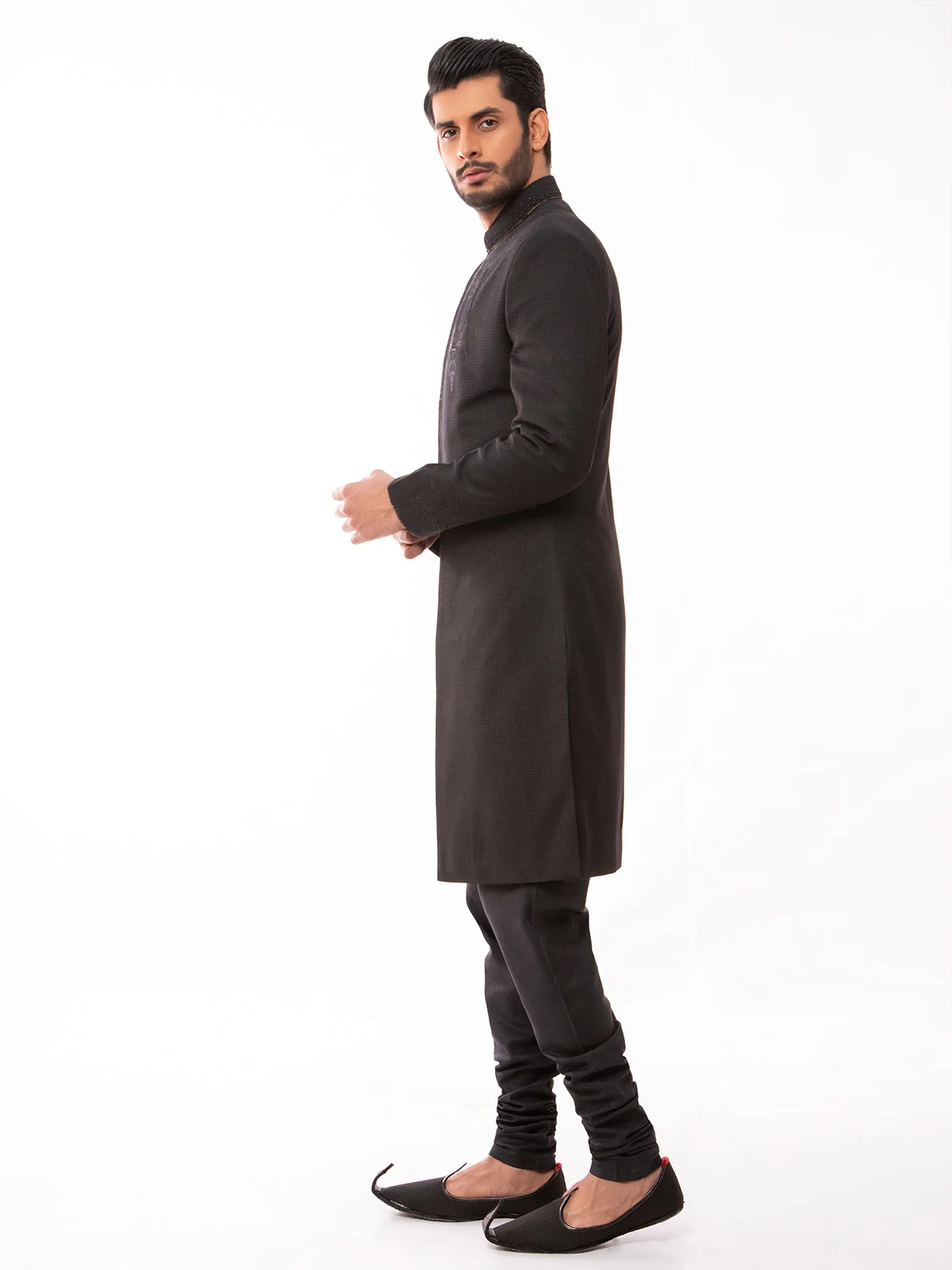 Men's Black Sherwani - EMTS19-7188 - Image 4