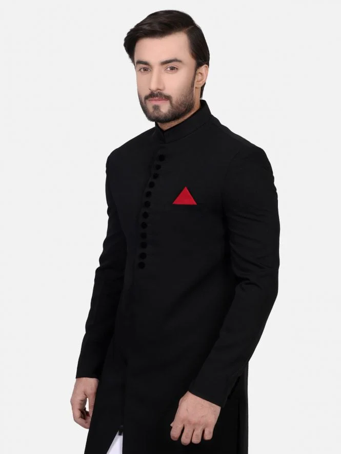 Men's Black Sherwani - EMTS20-7152 - Image 2