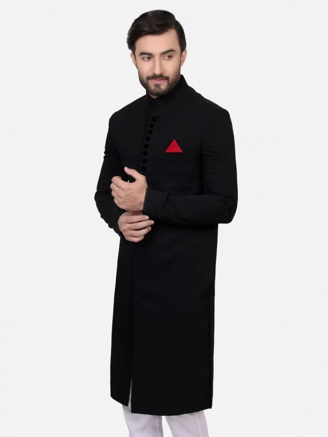 Men's Black Sherwani - EMTS20-7152 - Image 3