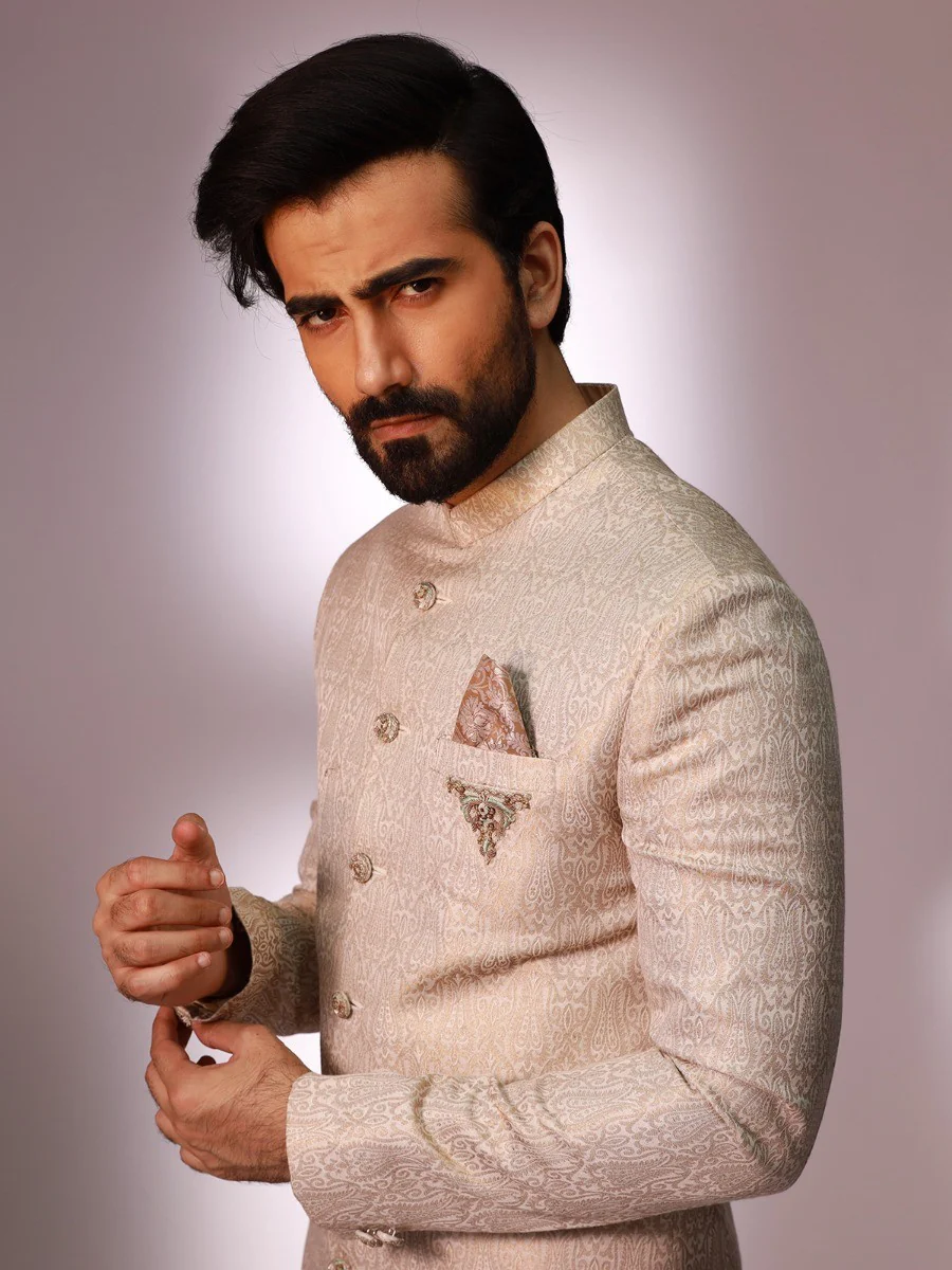 Men's Light Beige Sherwani - EMTS20-7196 - Image 2