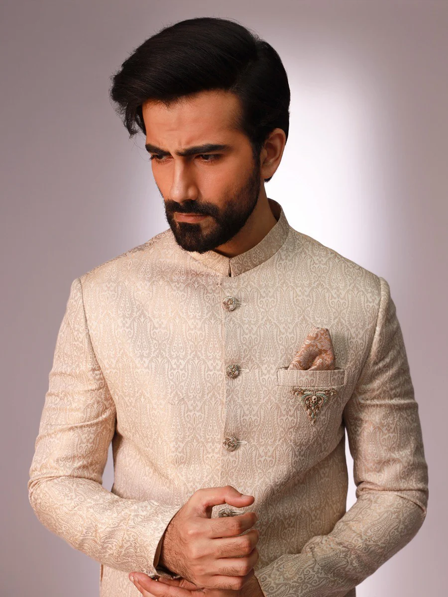 Men's Light Beige Sherwani - EMTS20-7196 - Image 3