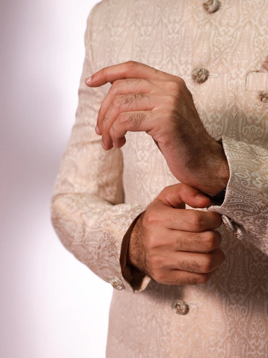Men's Light Beige Sherwani - EMTS20-7196 - Image 4