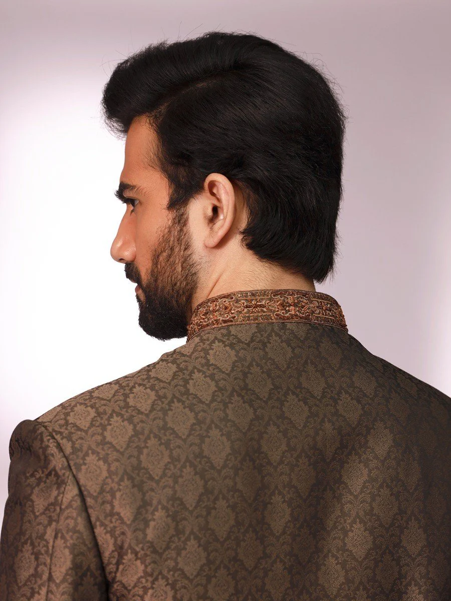 Men's Dark Olive Sherwani - EMTS20-7197 - Image 5