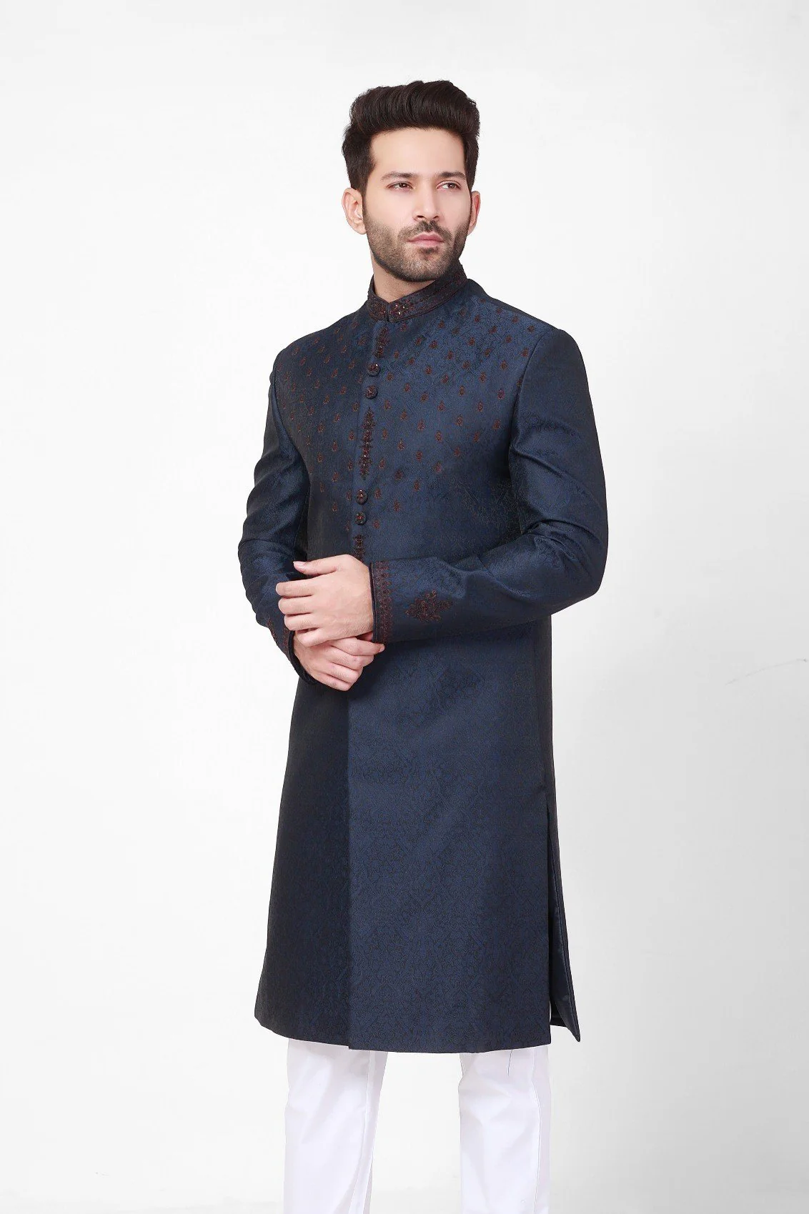 Men's Dark Navy Sherwani - EMTS21-7195 - Image 2