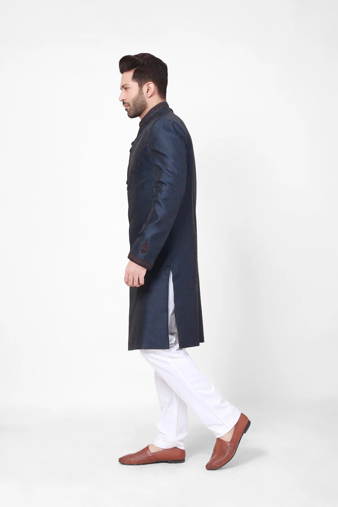 Men's Dark Navy Sherwani - EMTS21-7195 - Image 3