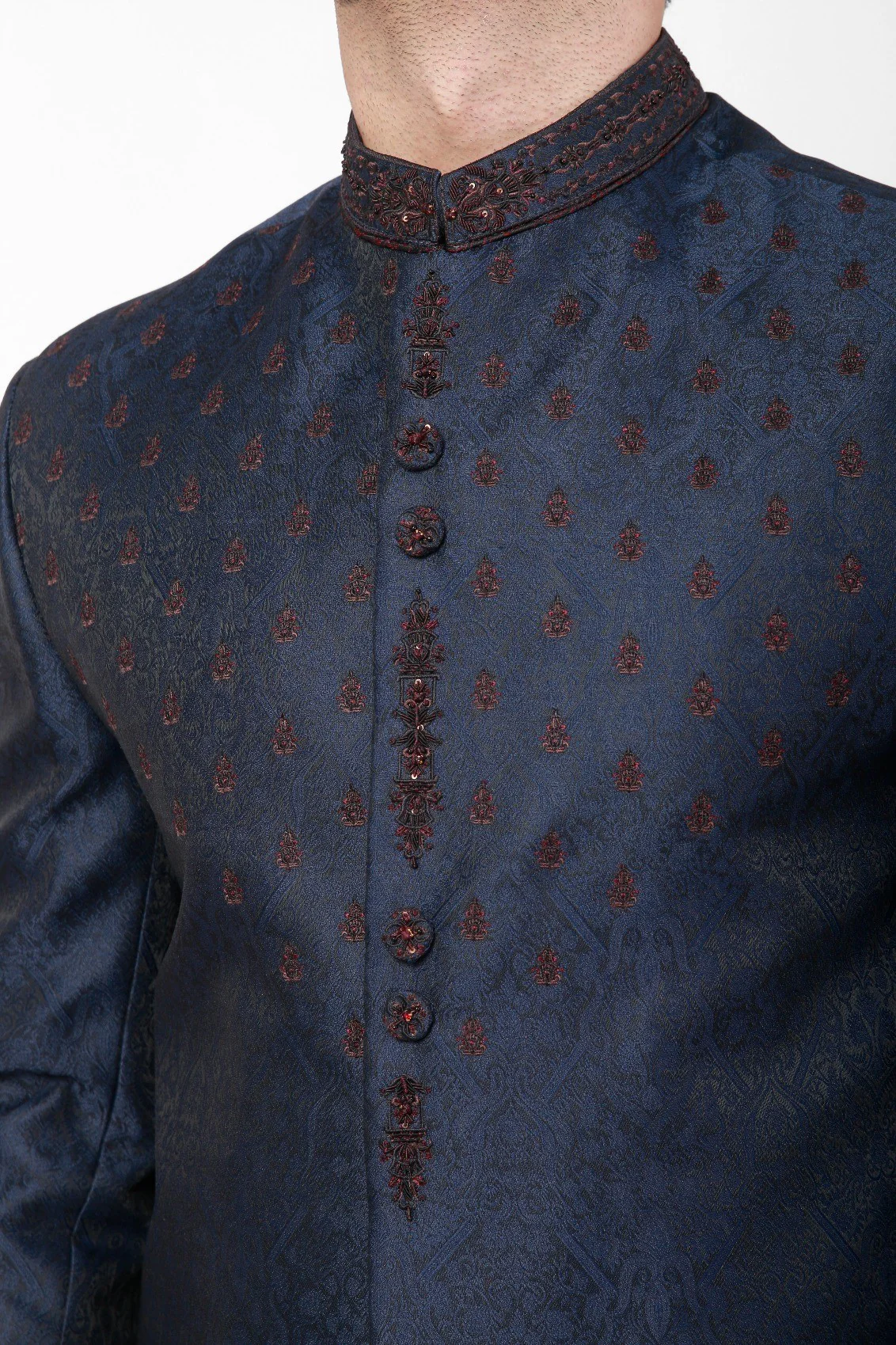 Men's Dark Navy Sherwani - EMTS21-7195 - Image 4
