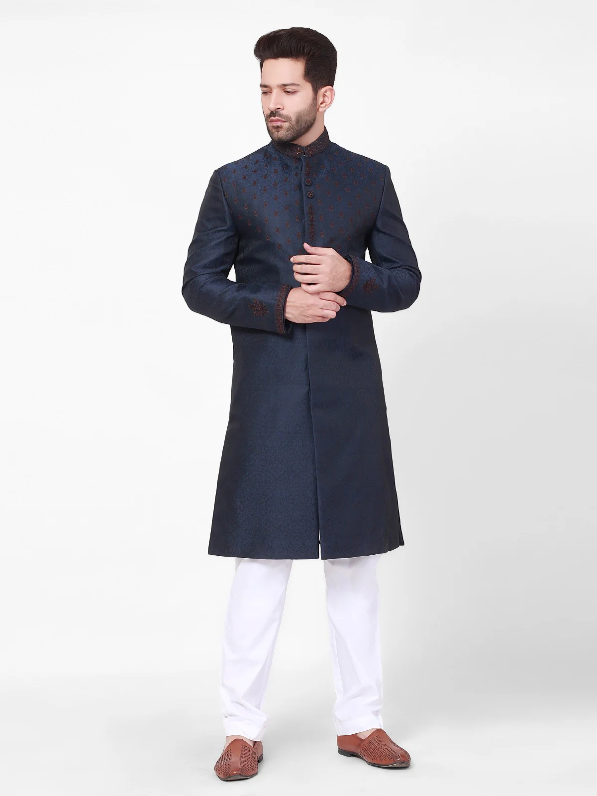 Men's Dark Navy Sherwani - EMTS21-7195 - Image 6