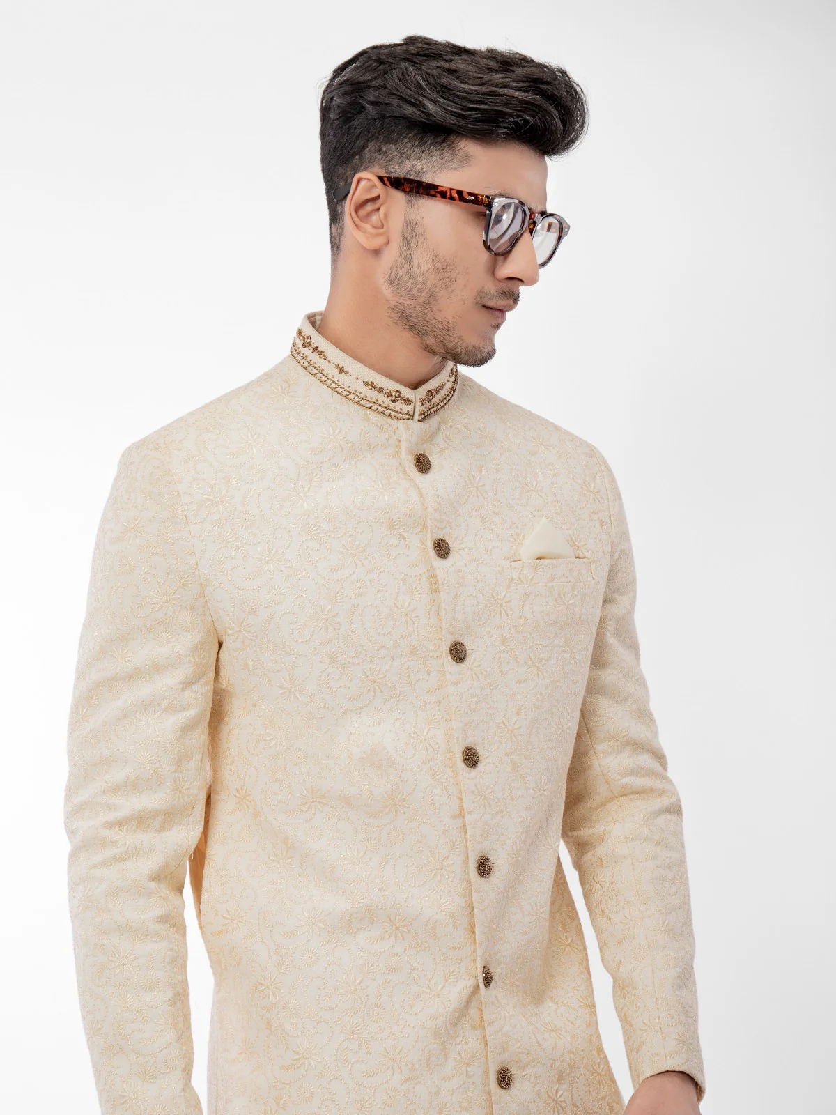 Men's Cream Sherwani - EMTS21-7206 - Image 2
