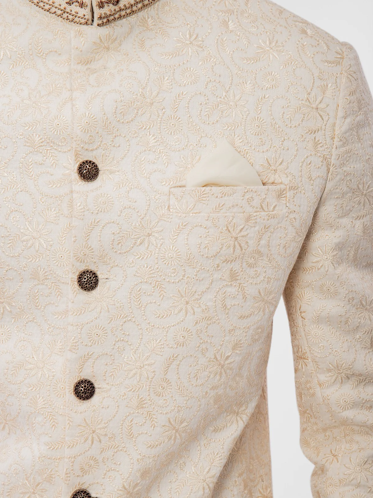 Men's Cream Sherwani - EMTS21-7206 - Image 4