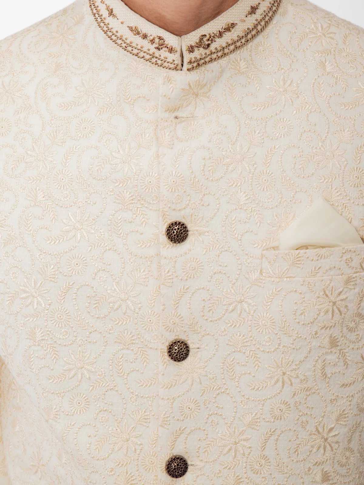 Men's Cream Sherwani - EMTS21-7206 - Image 5
