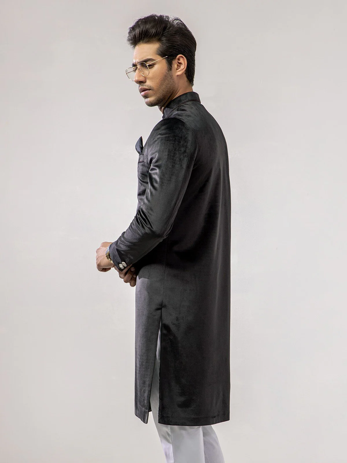 Men's Black Sherwani - EMTS21-7210 - Image 2