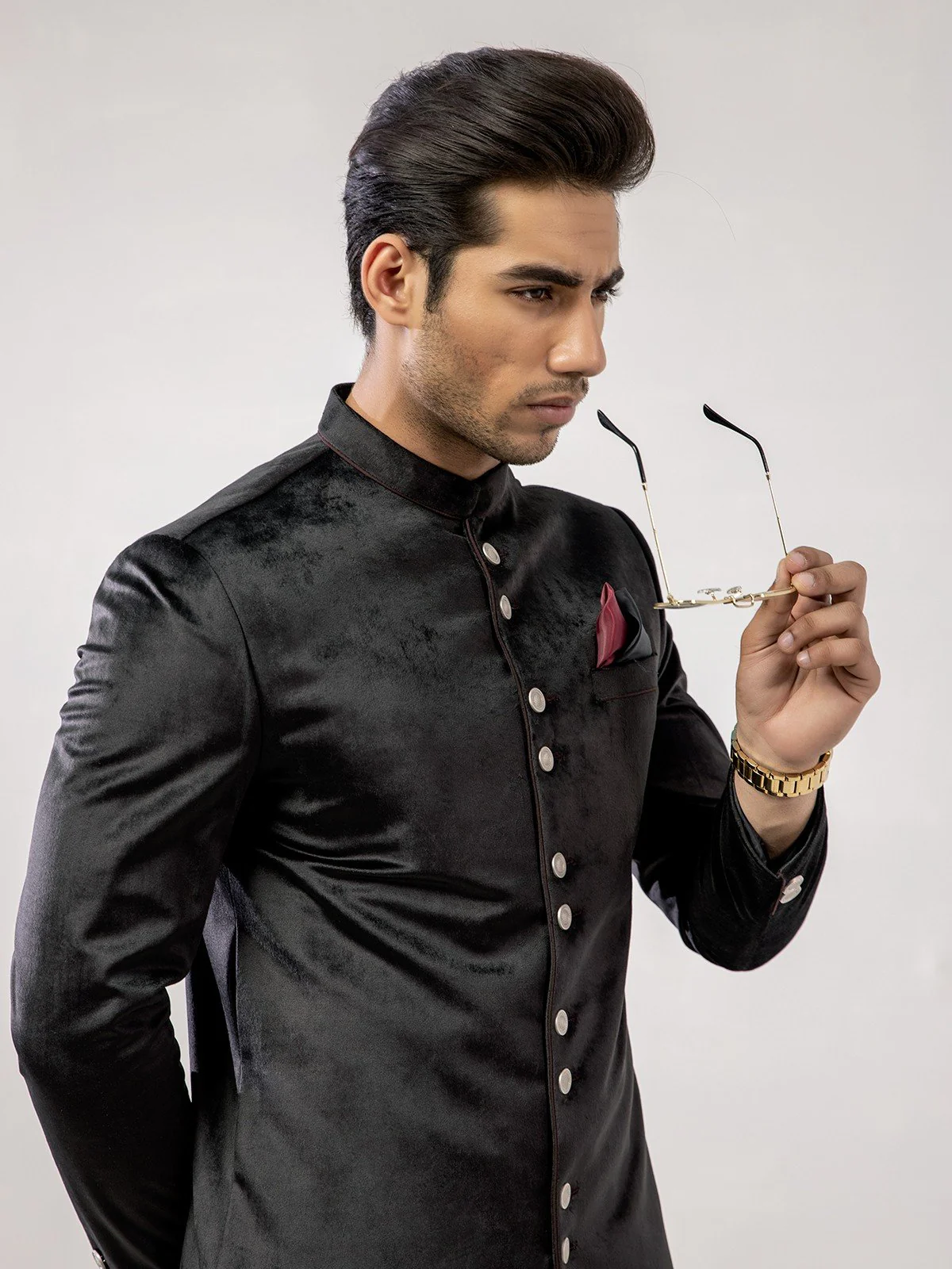 Men's Black Sherwani - EMTS21-7210 - Image 3