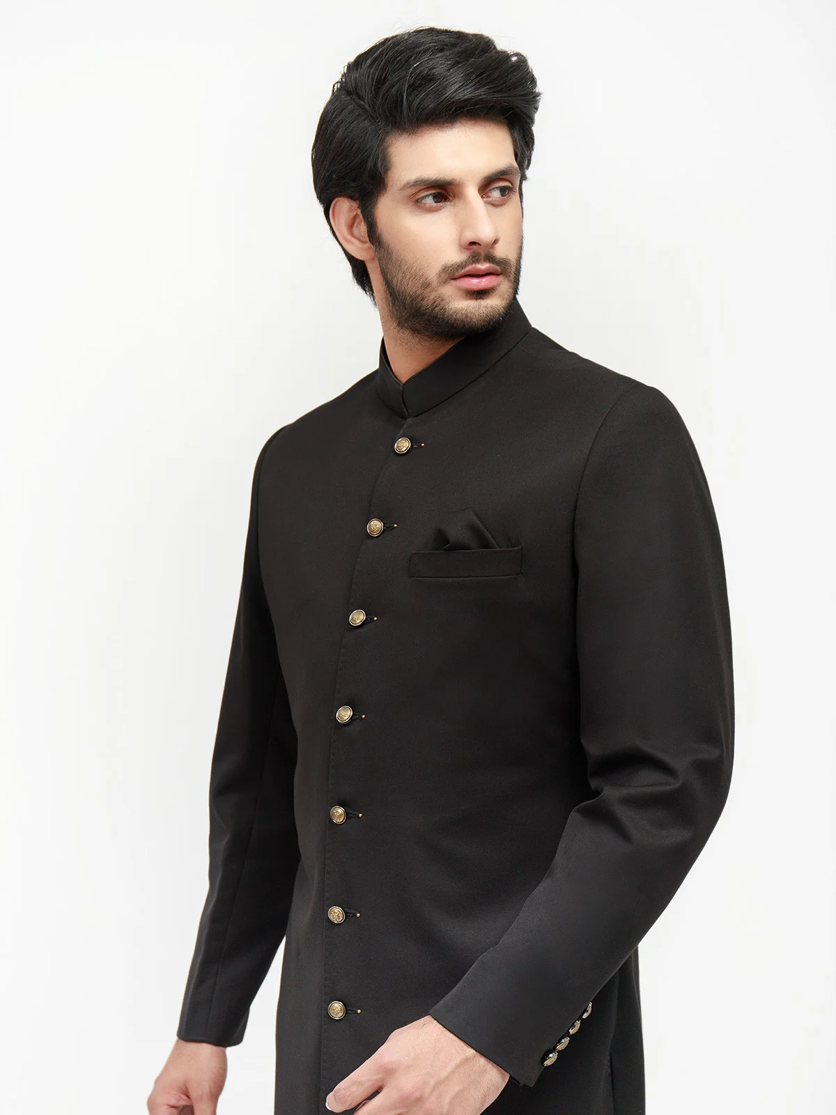 Men's Black Sherwani - EMTS21-7211 - Image 2