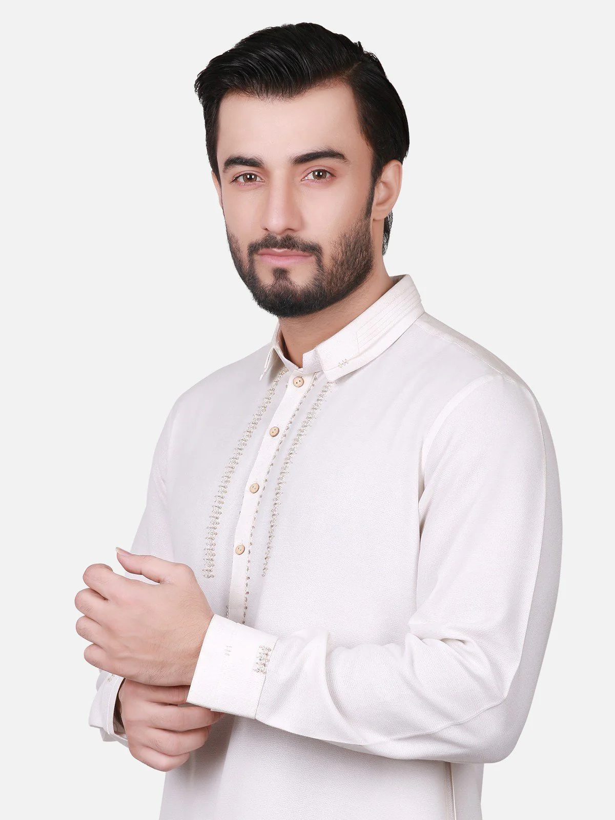 Men's Cream Shalwar Kameez Ceremonial - EMTSC17-005 - Image 2