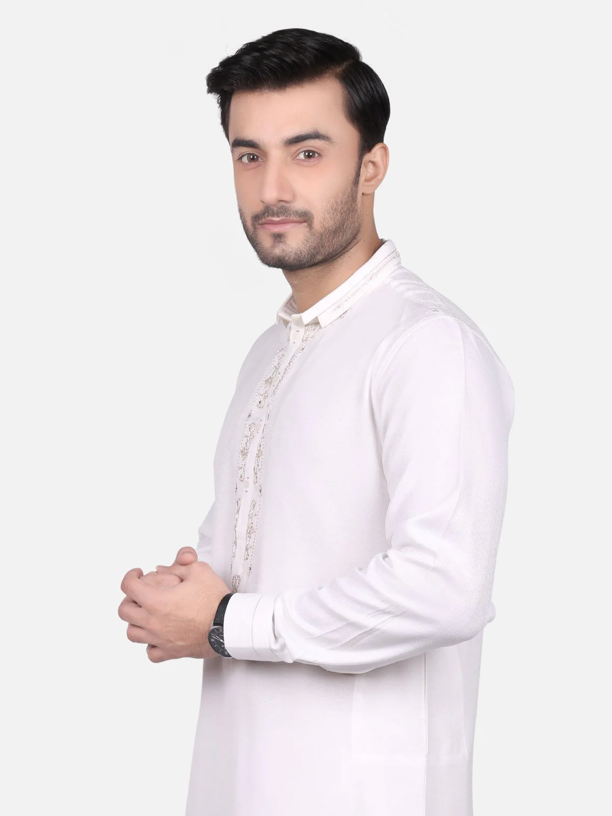 Men's Off White Shalwar Kameez Ceremonial - EMTSC17-024 - Image 2