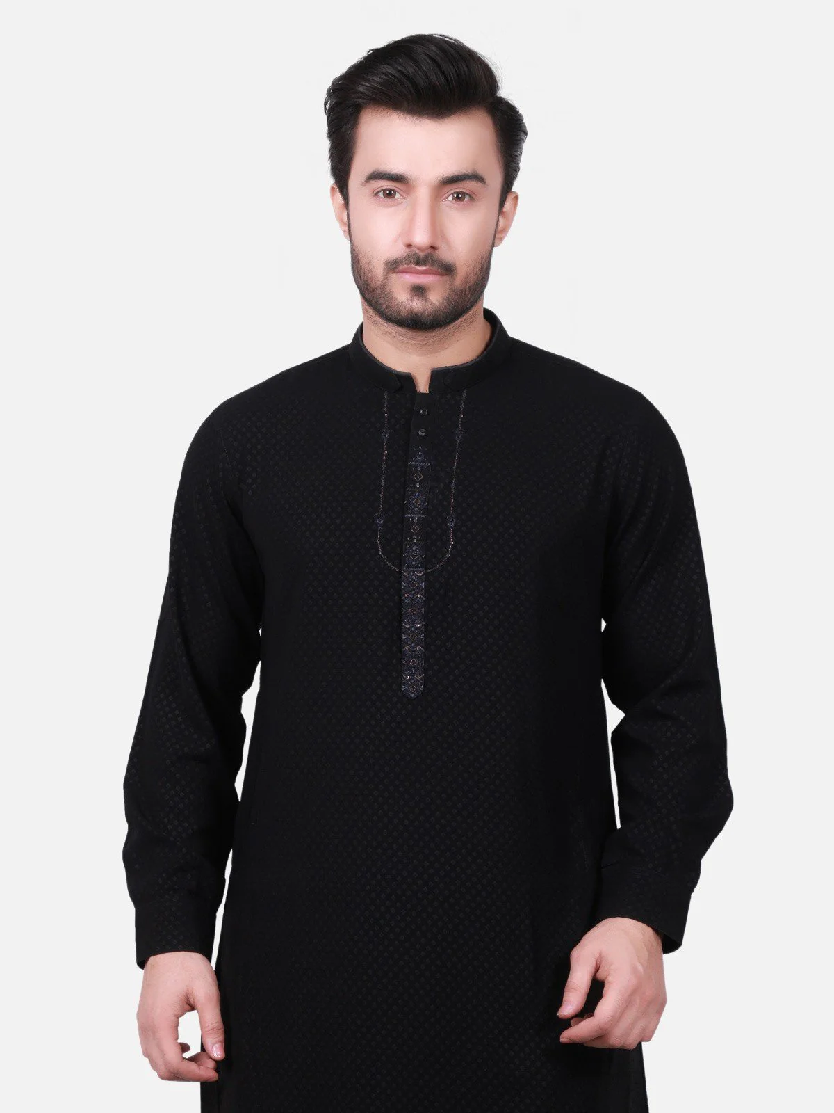 Men's Black Shalwar Kameez Ceremonial - EMTSC18-025 - Image 2