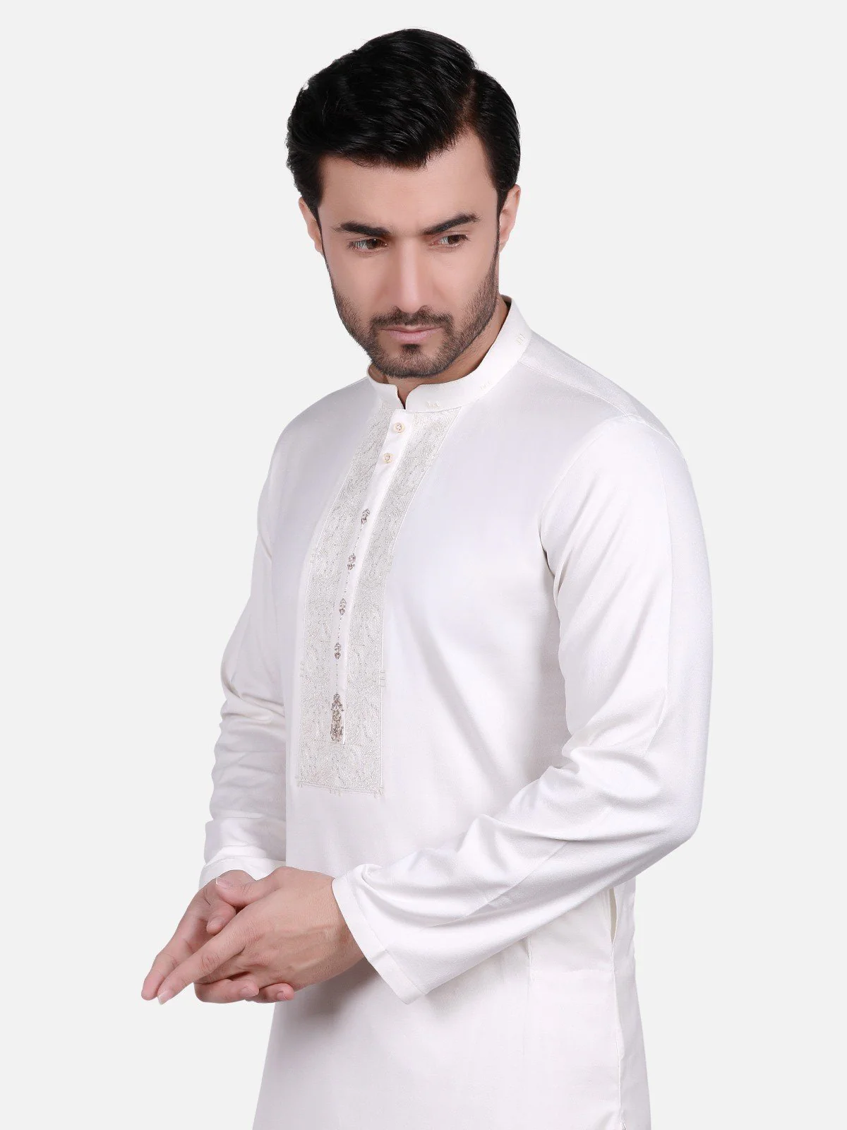 Men's Cream Shalwar Kameez Ceremonial - EMTSC18-027 - Image 2