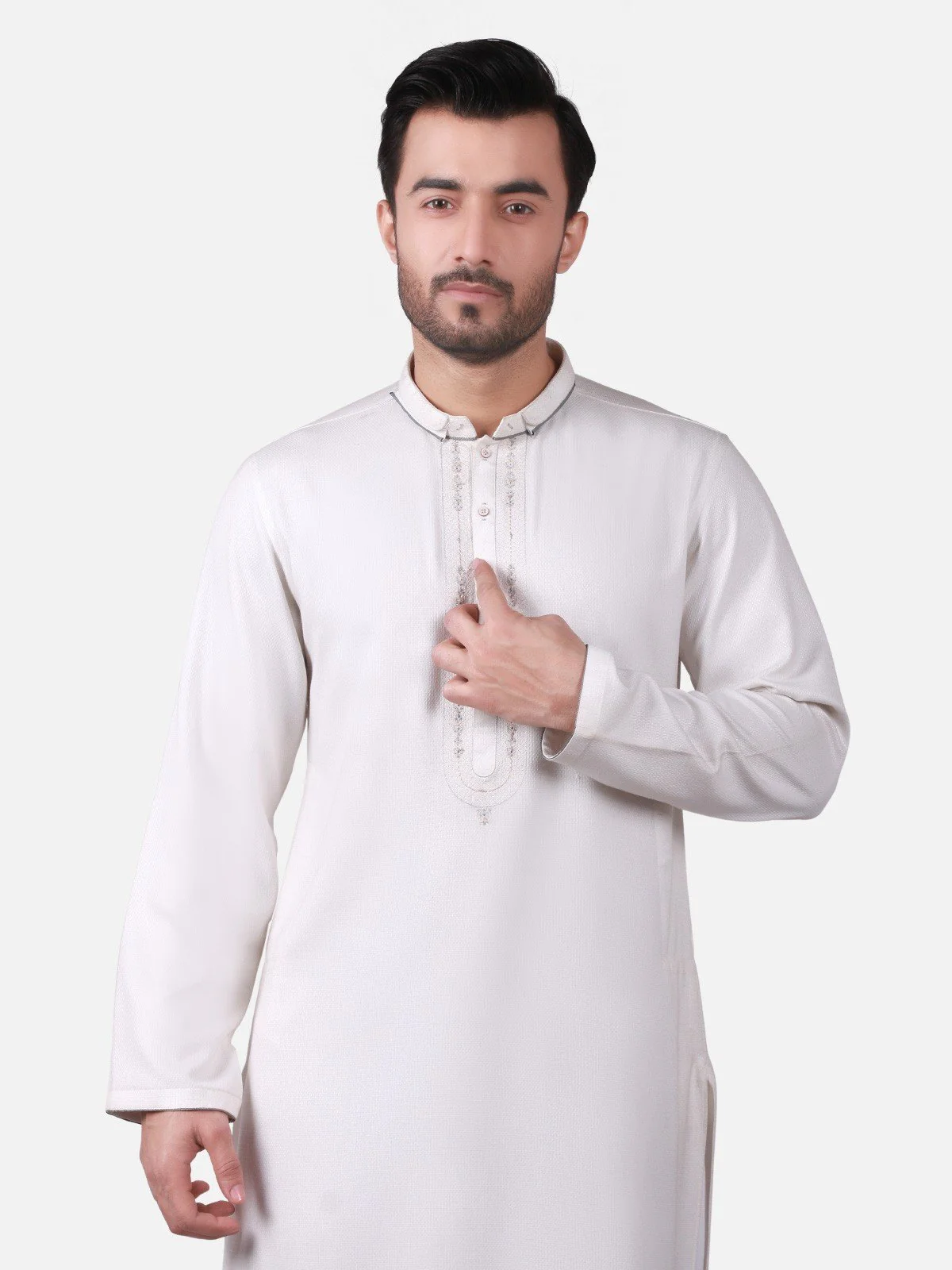 Men's Cream Shalwar Kameez Ceremonial - EMTSC18-028 - Image 2