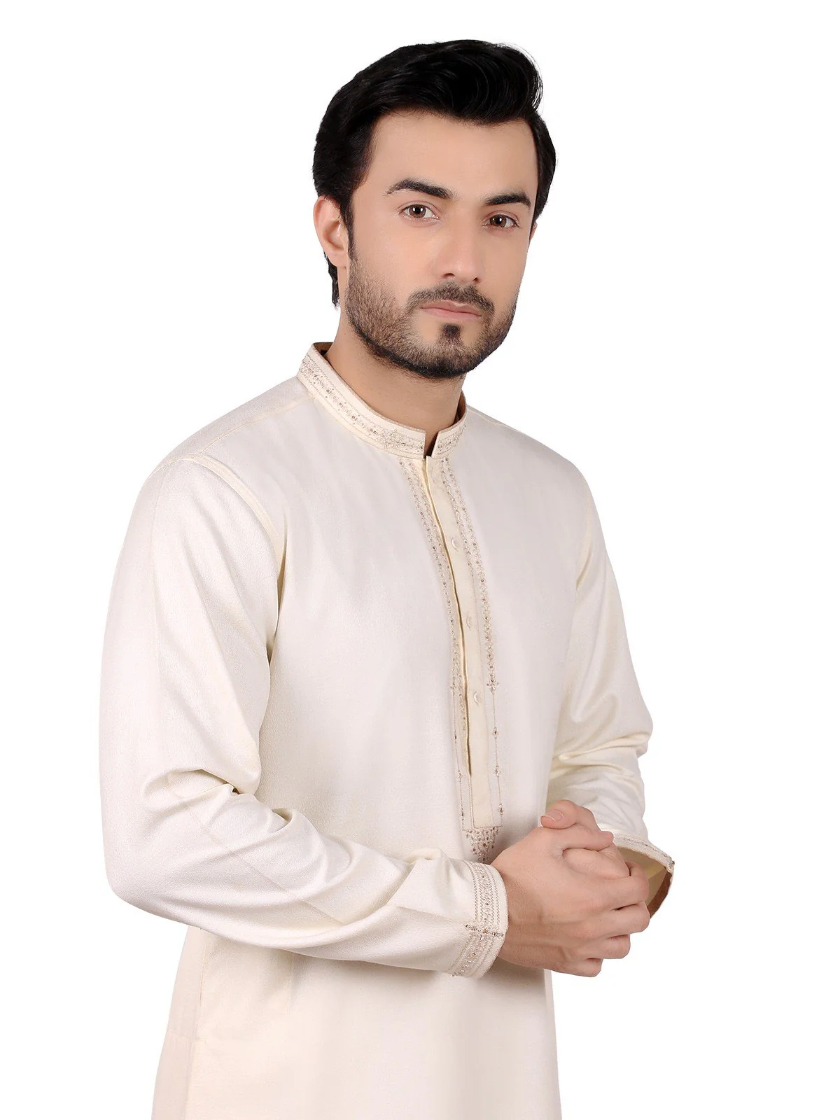 Men's Cream Shalwar Kameez Ceremonial - EMTSC18-032 - Image 2