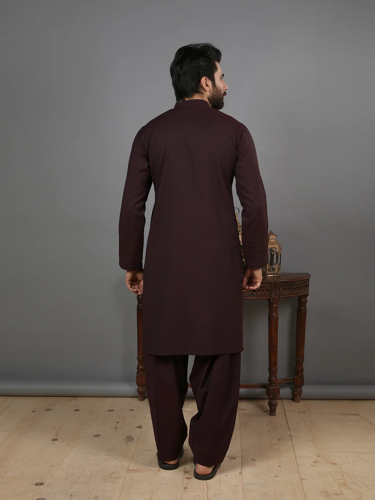 Men's Plum Shalwar Kameez Ceremonial - EMTSC18-037 - Image 2