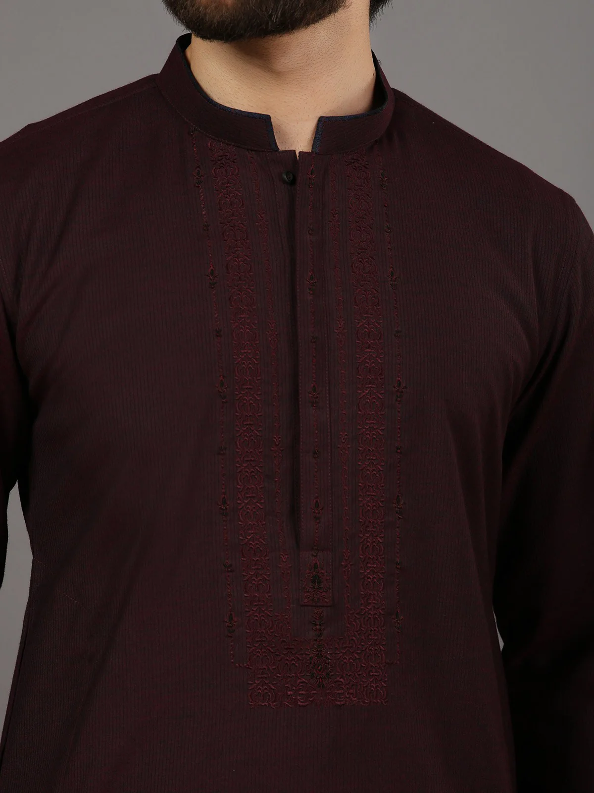 Men's Plum Shalwar Kameez Ceremonial - EMTSC18-037 - Image 3