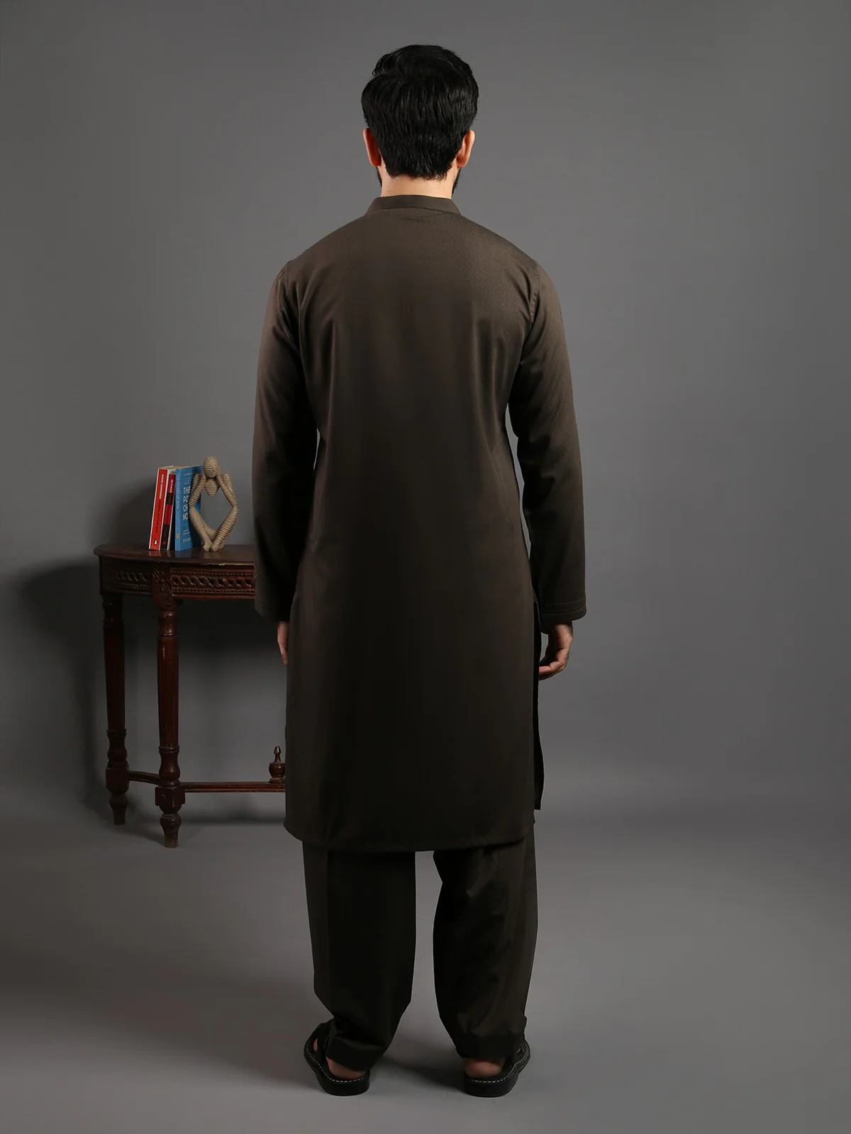 Men's Brown Shalwar Kameez Ceremonial - EMTSC19-038 - Image 4