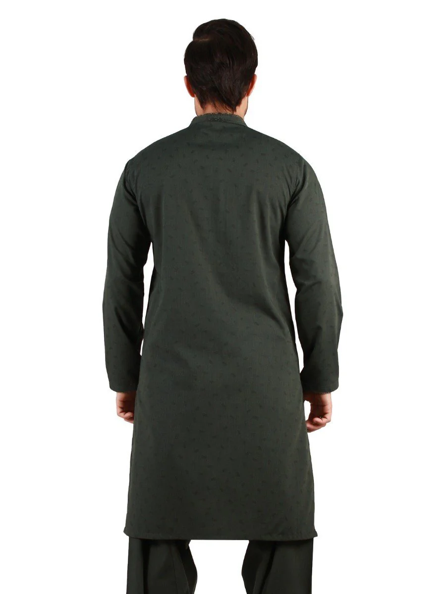 Men's Bottle Green Shalwar Kameez Ceremonial - EMTSC19-042 - Image 3
