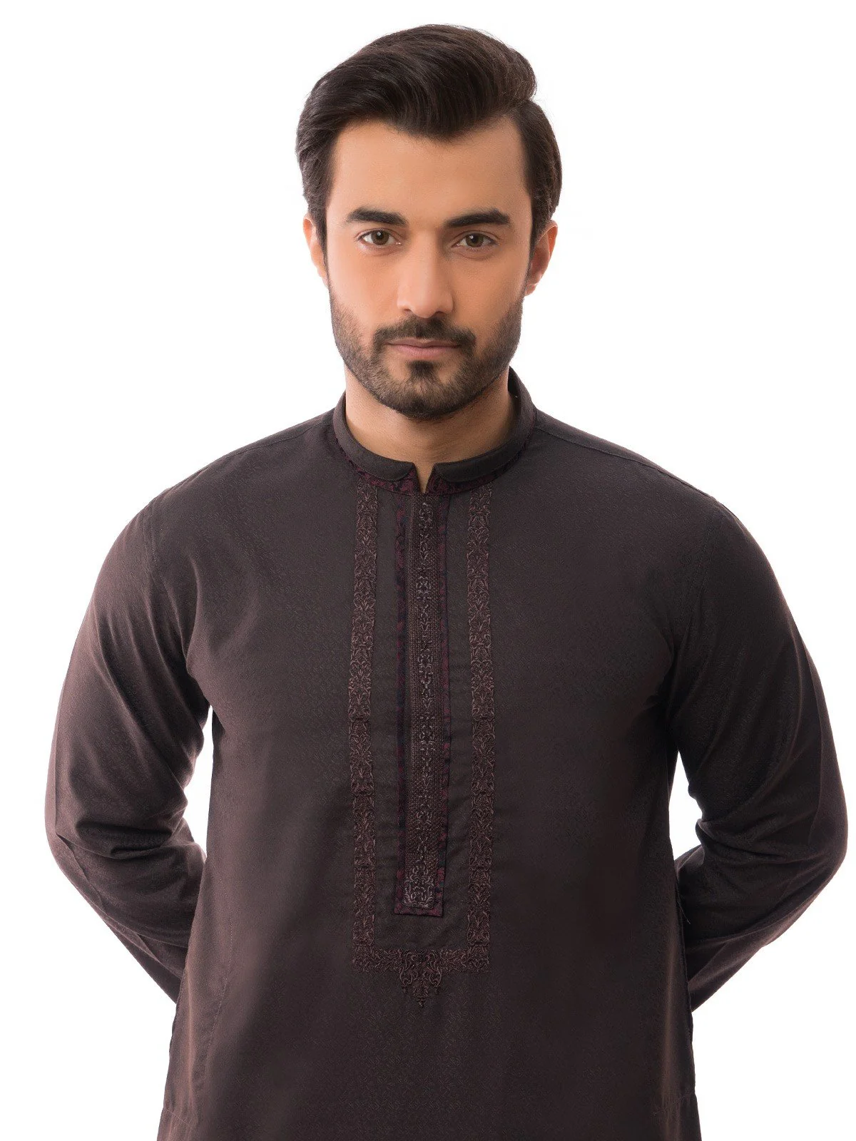 Men's Deep Brown Shalwar Kameez Ceremonial - EMTSC19-043 - Image 2