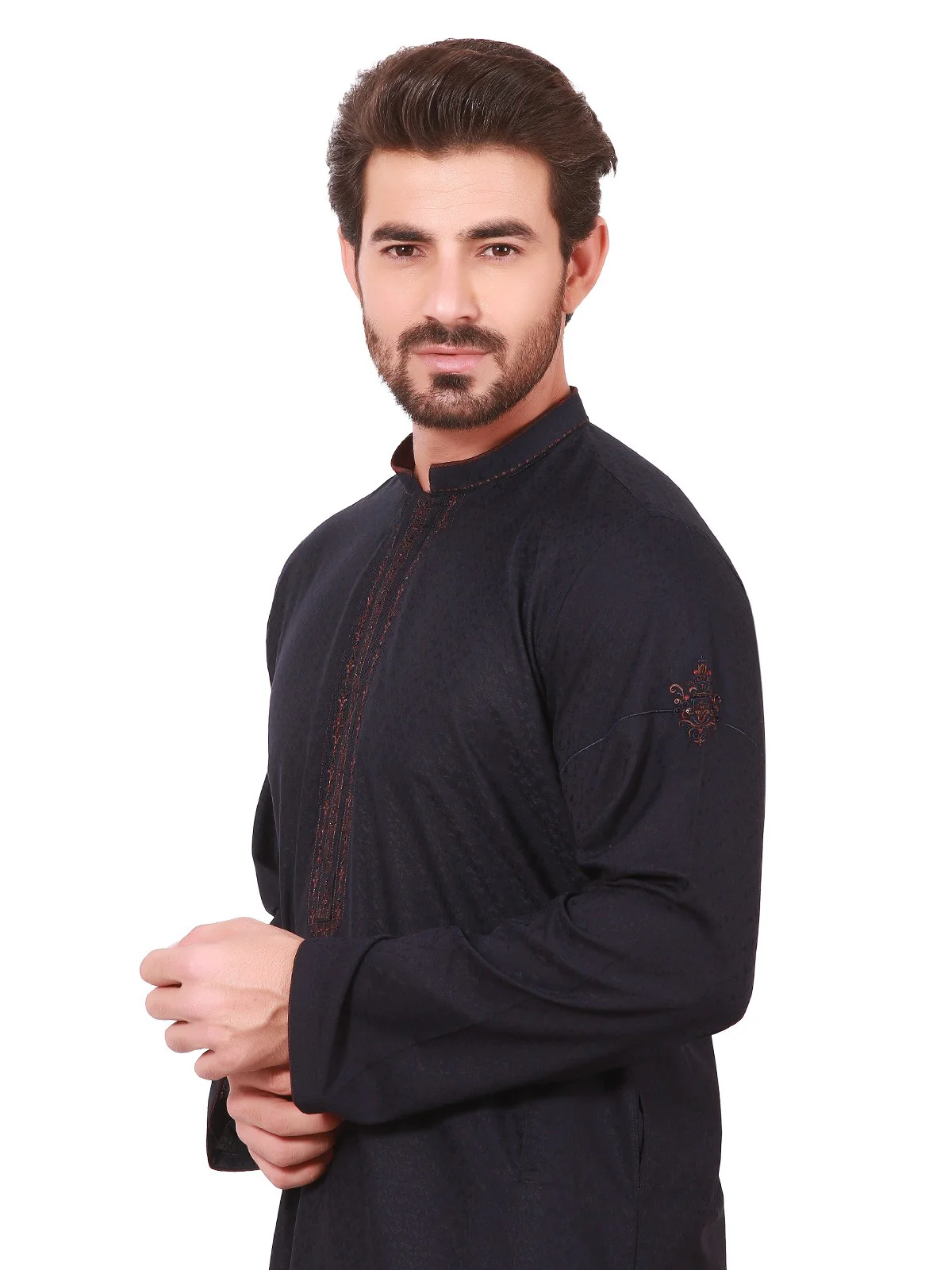 Men's Navy Blue Shalwar Kameez Ceremonial - EMTSC19-047 - Image 2