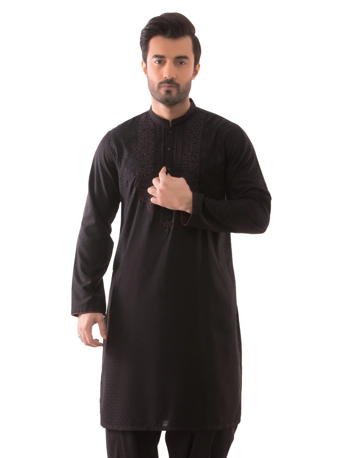 Men's Black Shalwar Kameez Ceremonial - EMTSC19-048 - Image 2