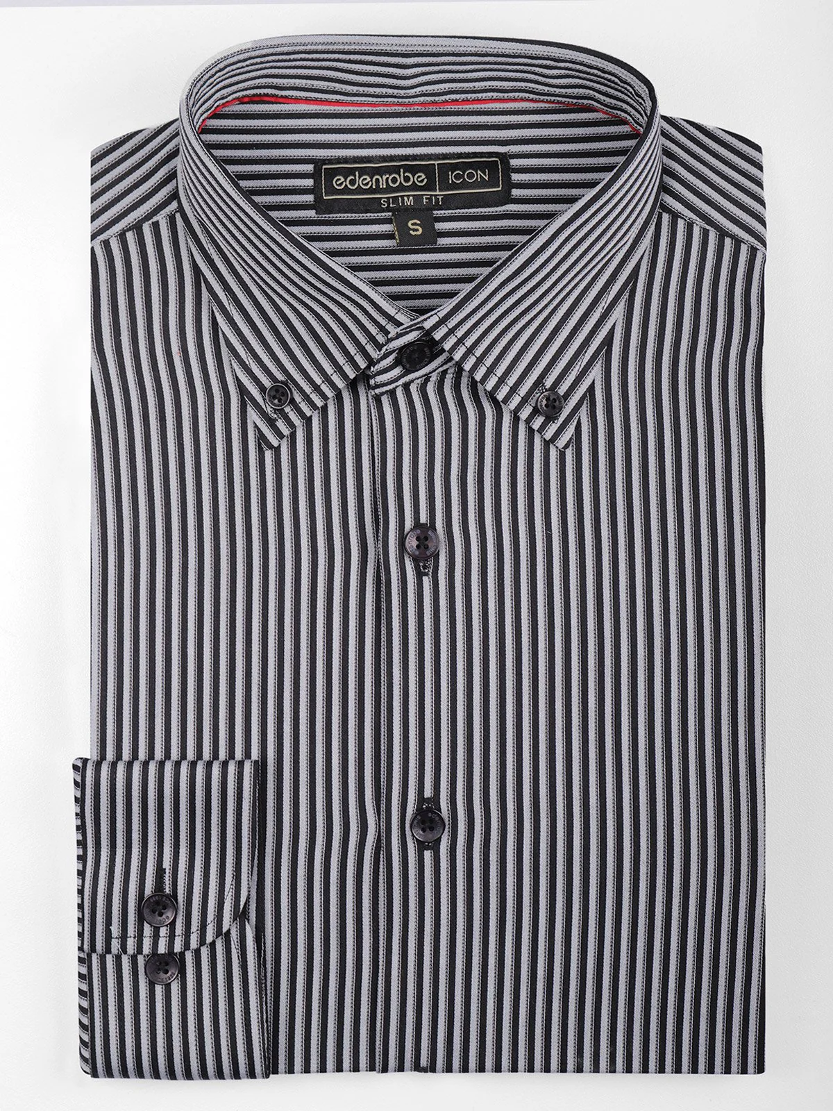 Men's Black & Grey Striped Shirt - EMTSI21-50222 - Image 4