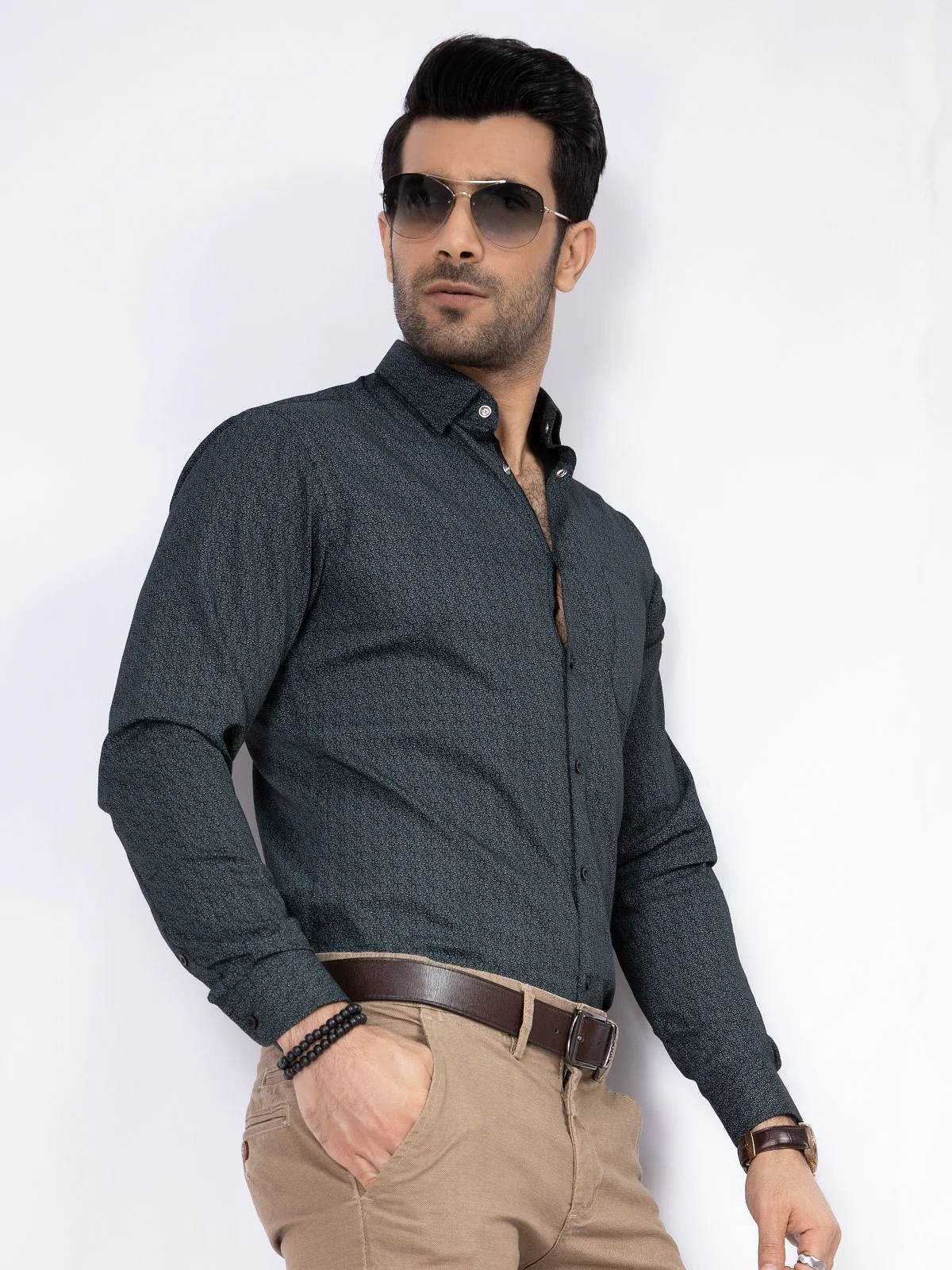 Men's Bottle Green Shirt - EMTSUC19-051 - Image 4