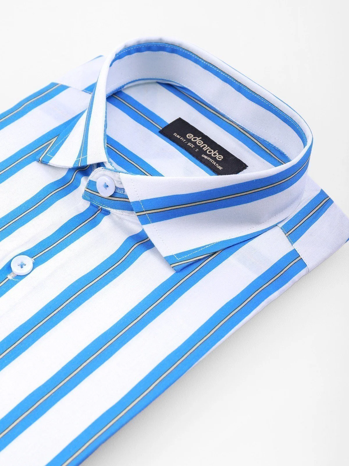 Men's Blue & White Wide Striped Shirt - EMTSUC21-143 - Image 2
