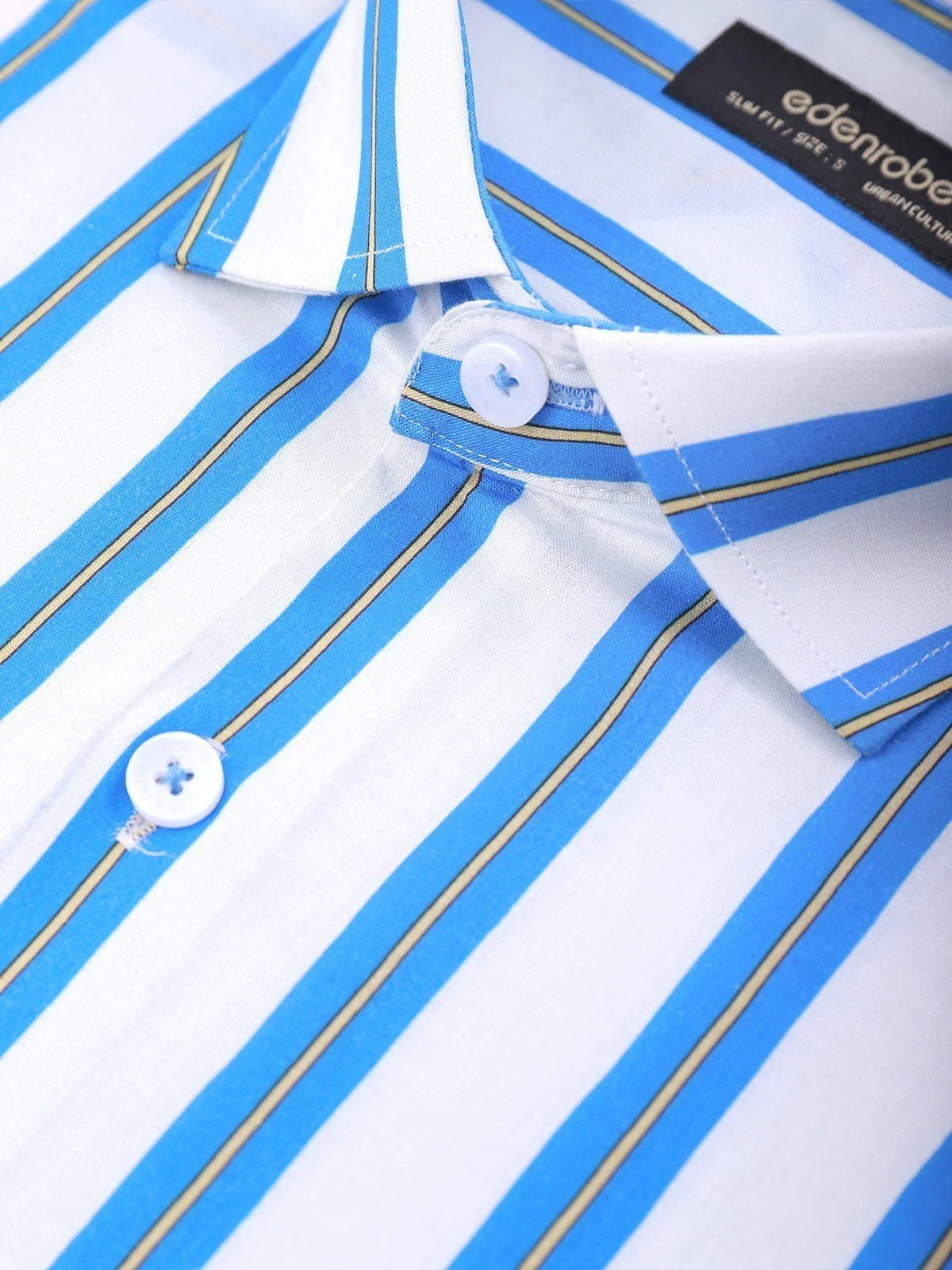Men's Blue & White Wide Striped Shirt - EMTSUC21-143 - Image 3