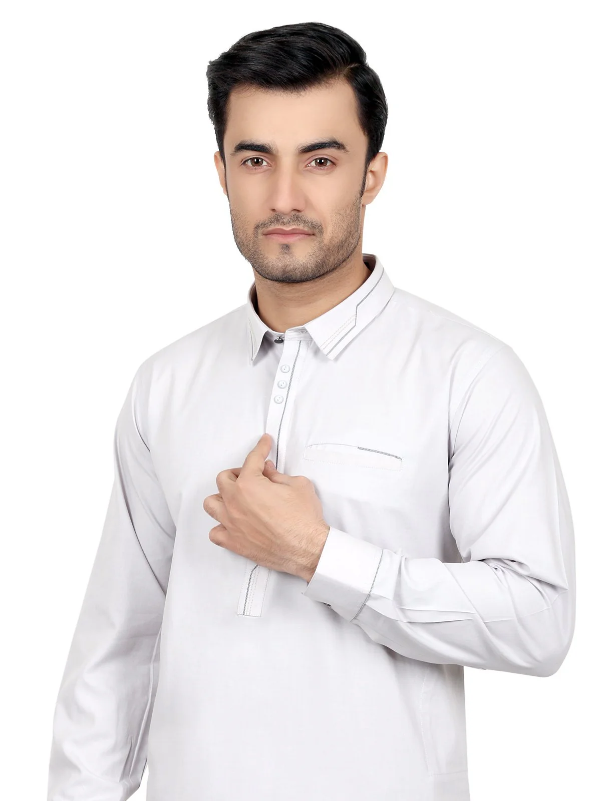 Men's Light Grey Shalwar Kameez - EMTSW18S-9602 - Image 2