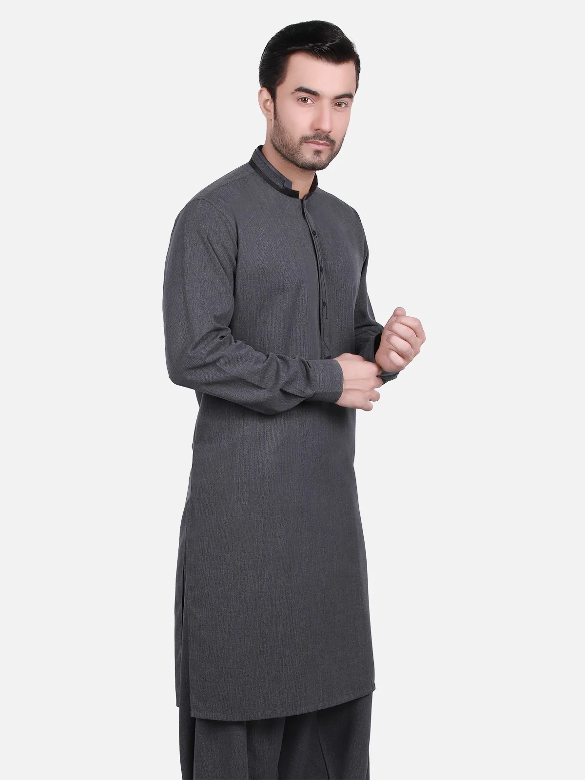 Men's Charcoal Grey Shalwar Kameez - EMTSW18W-9703 - Image 3