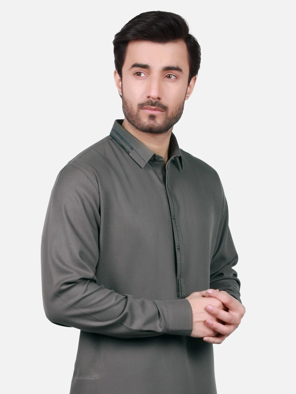Men's Dark Green Shalwar Kameez - EMTSW18W-9733 - Image 2