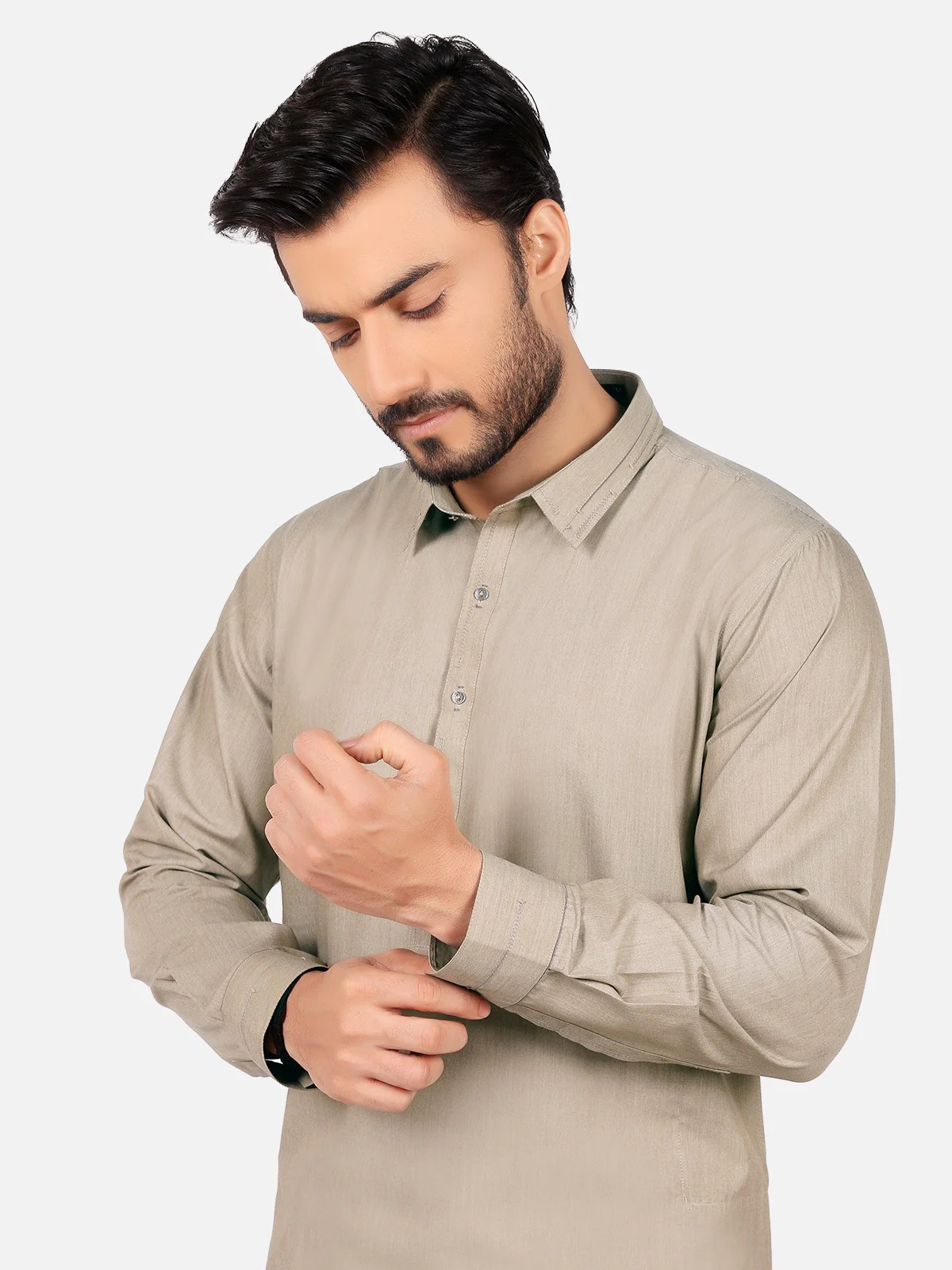 Men's Light Olive Shalwar Kameez - EMTSW19S-9747 - Image 2