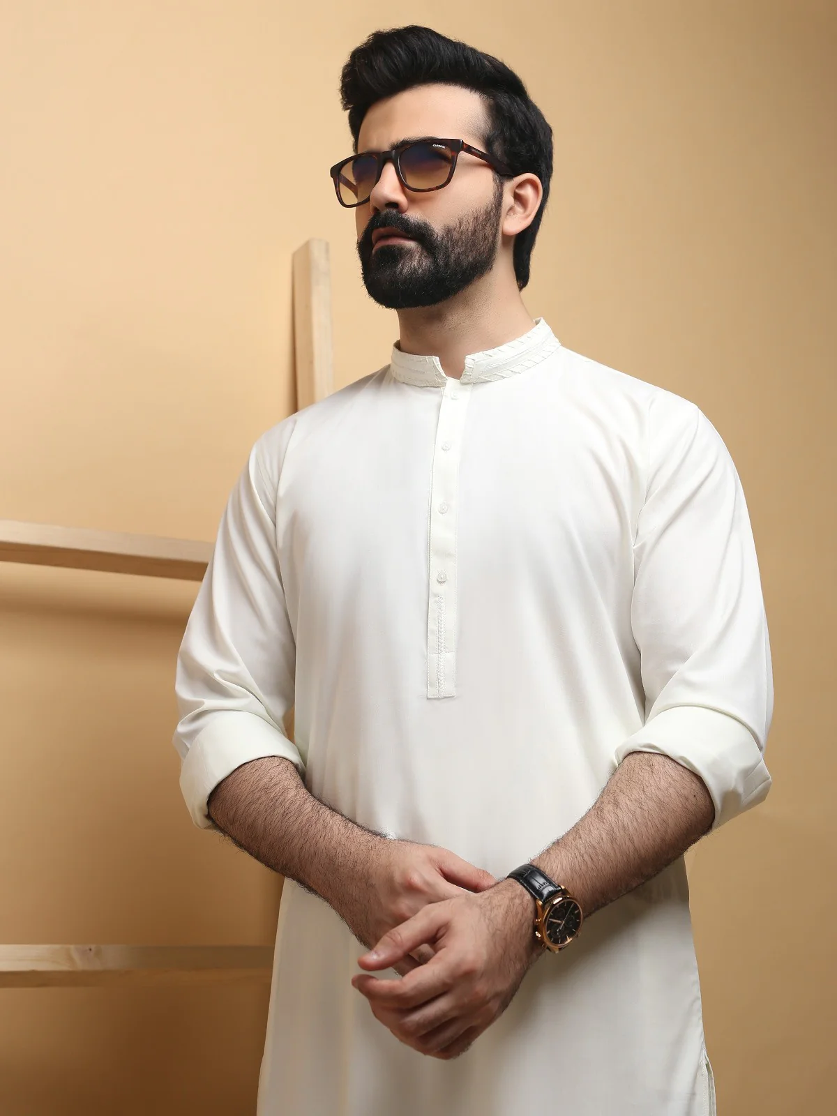 Men's Cream Shalwar Kameez - EMTSW19S-9754 - Image 2