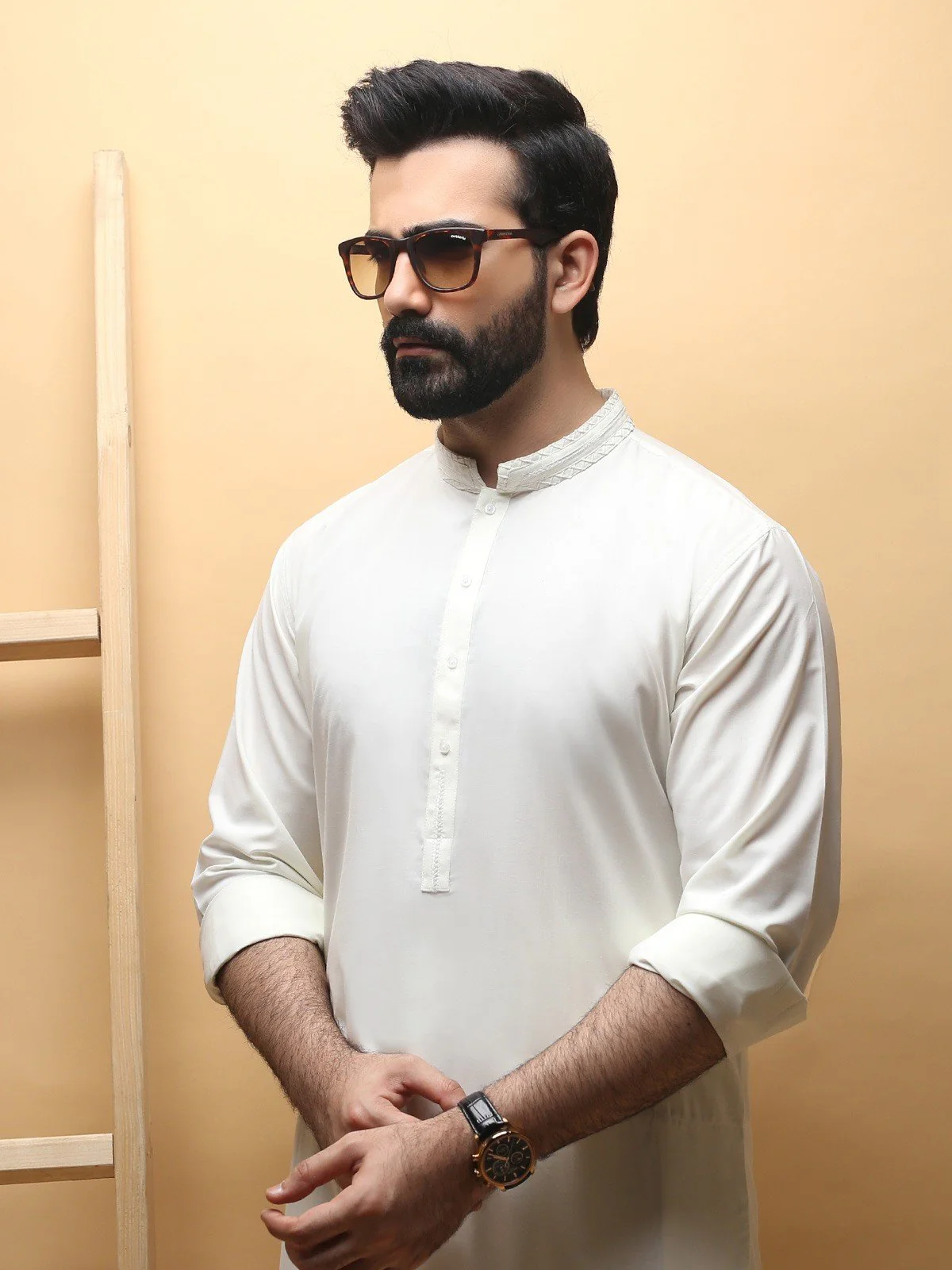 Men's Cream Shalwar Kameez - EMTSW19S-9754 - Image 3