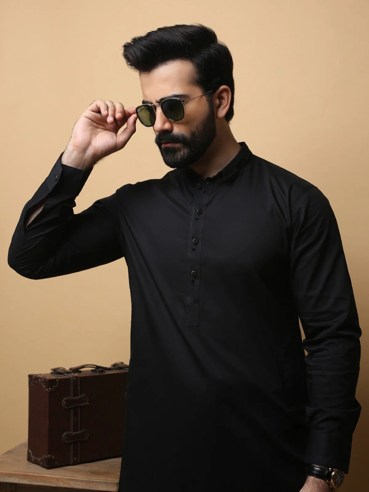 Men's Black Shalwar Kameez - EMTSW19S-9772 - Image 2