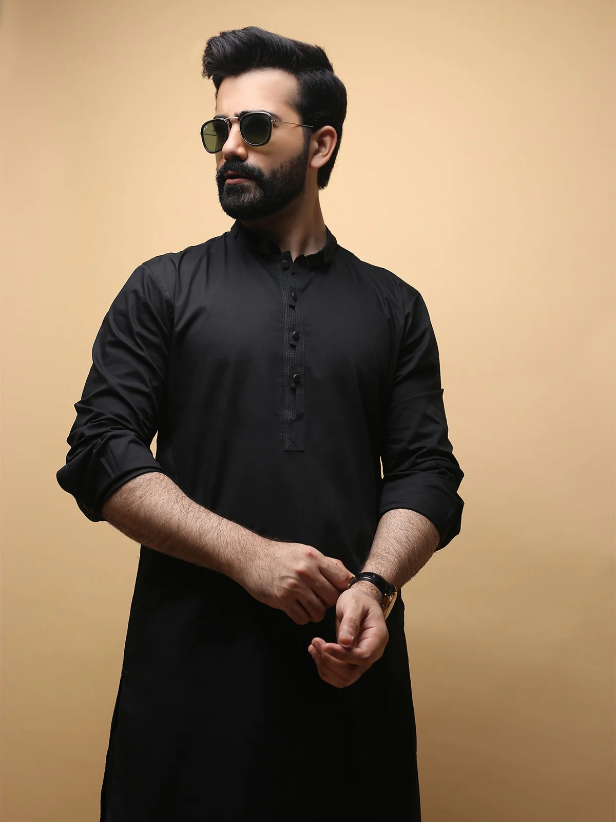 Men's Black Shalwar Kameez - EMTSW19S-9772 - Image 3