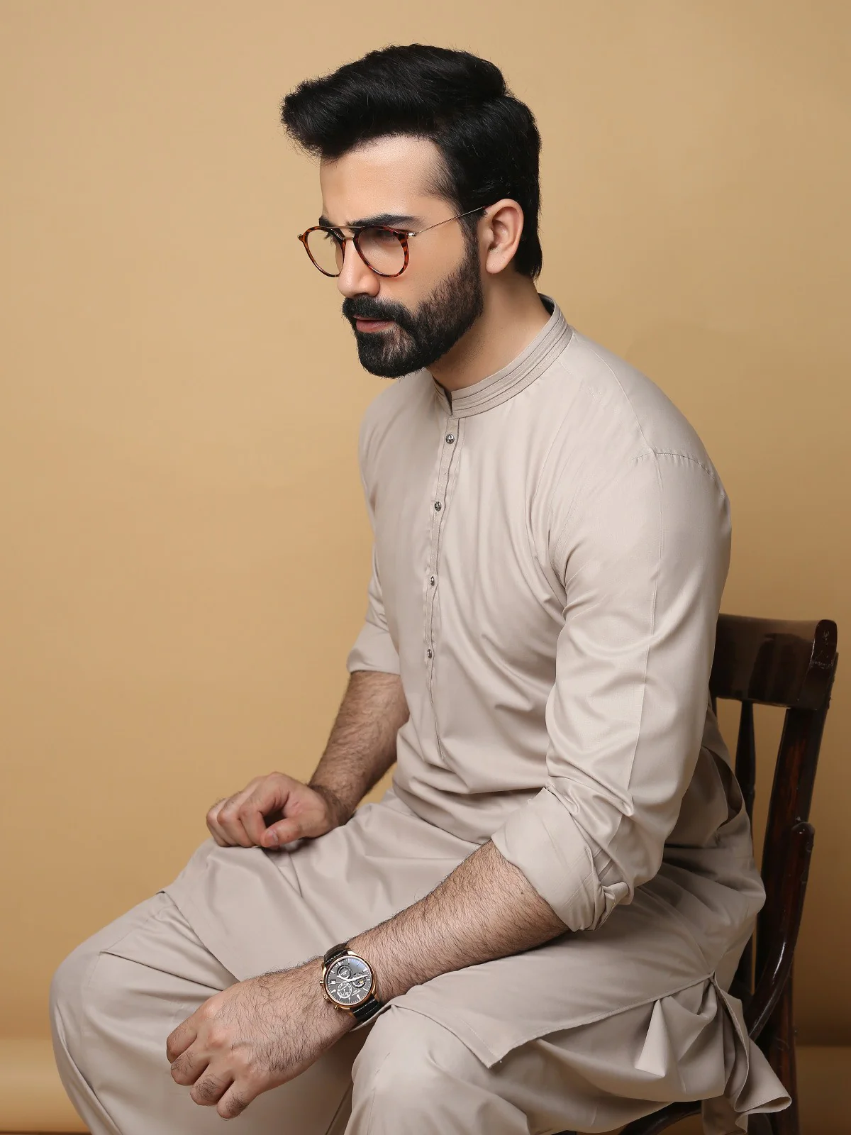 Men's Light Coffee Shalwar Kameez - EMTSW19S-9777 - Image 3