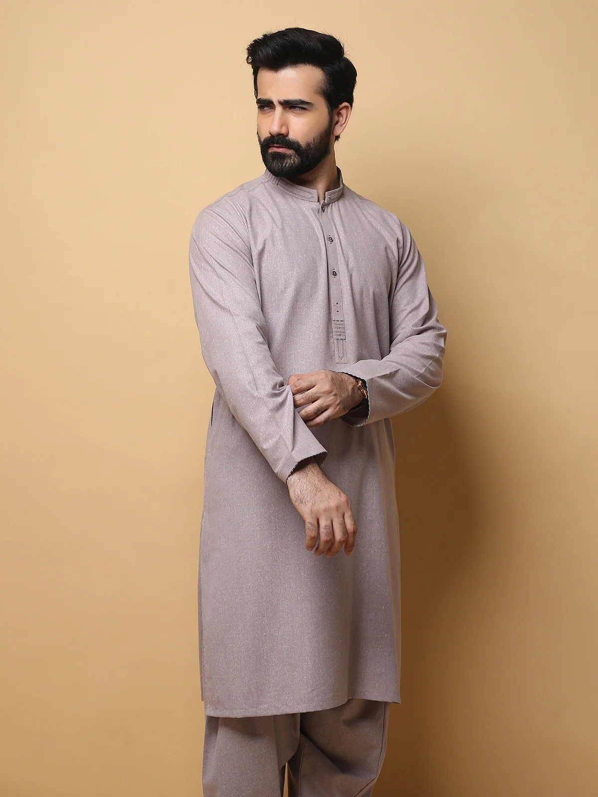 Men's Light Lavender Shalwar Kameez - EMTSW19S-9779 - Image 2