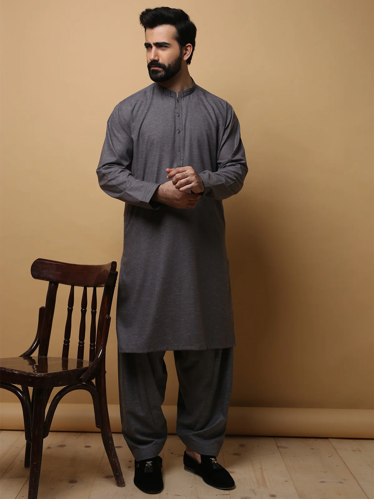 Men's Grey Shalwar Kameez - EMTSW19S-9790 - Image 2