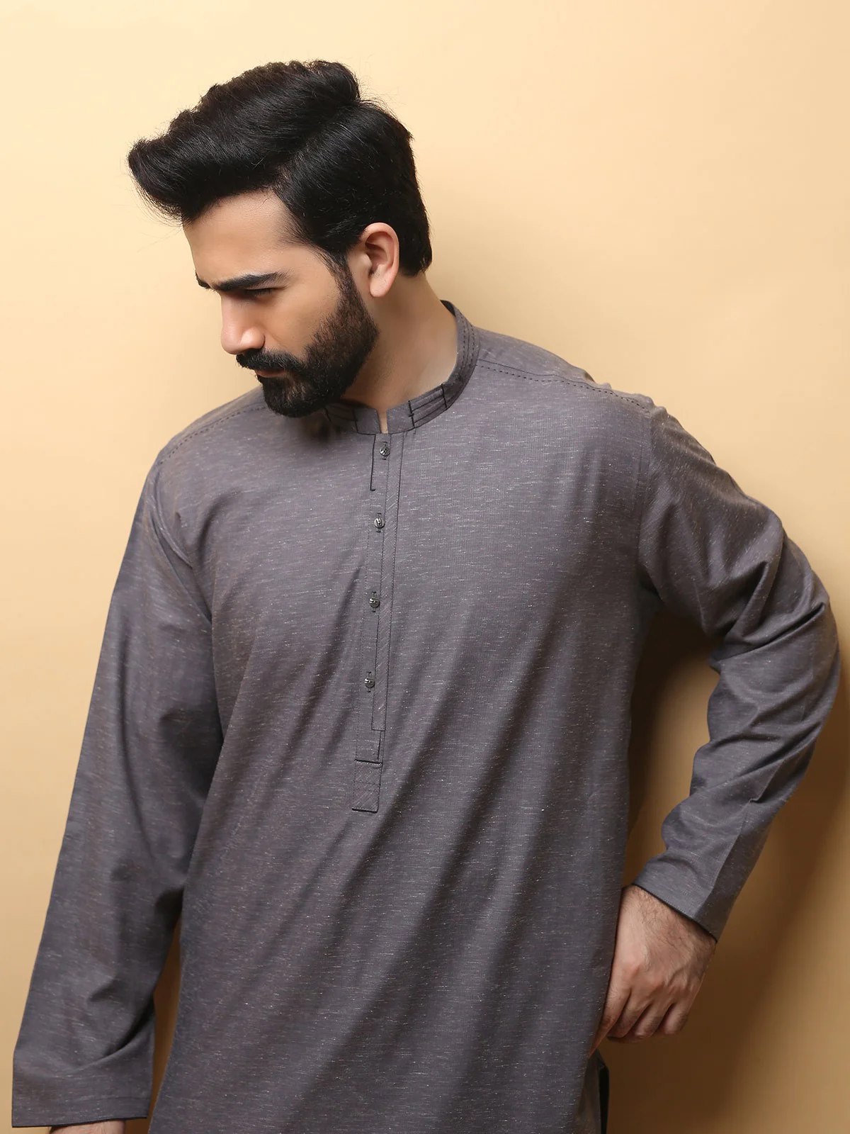 Men's Grey Shalwar Kameez - EMTSW19S-9790 - Image 3