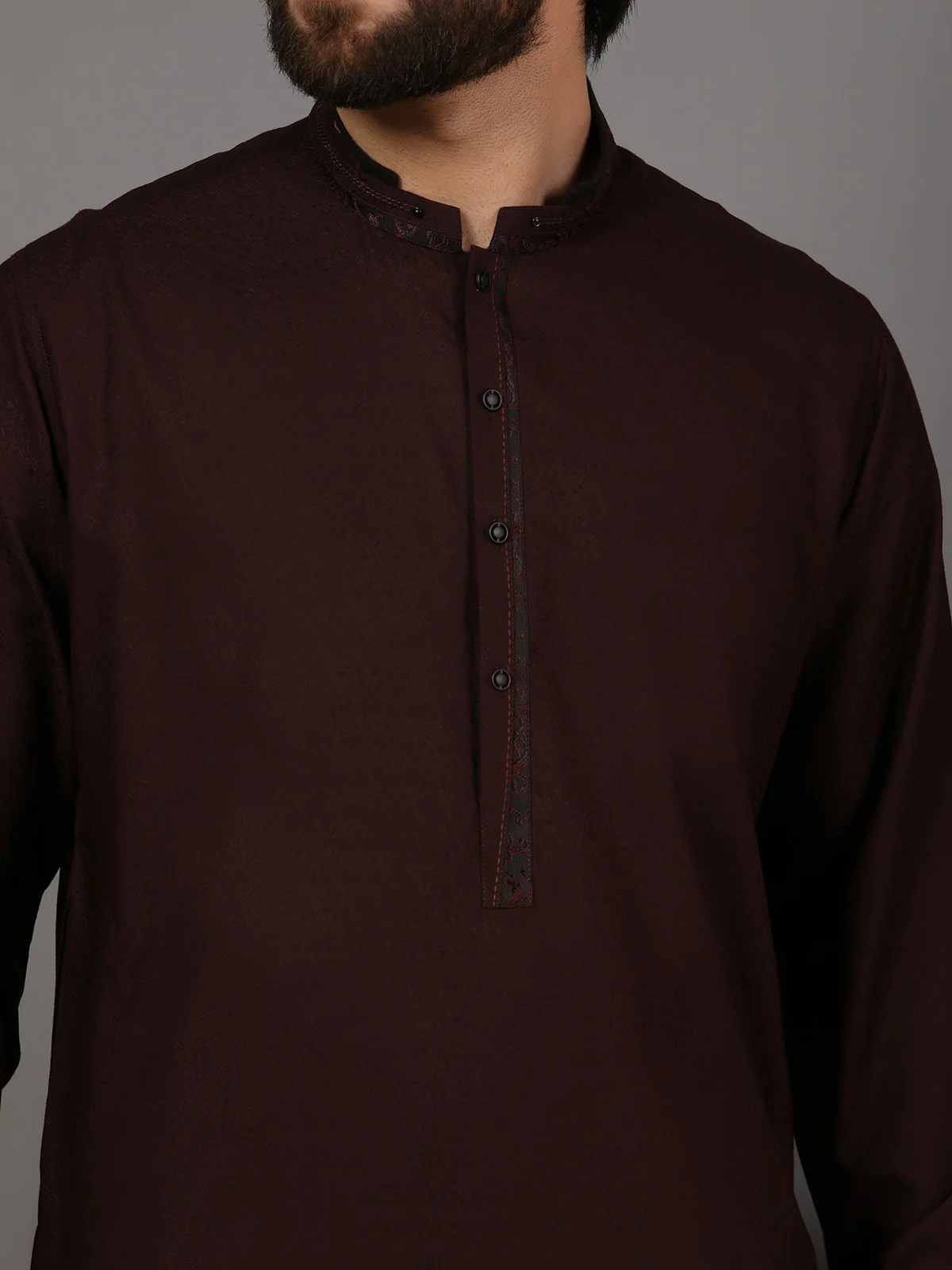 Men's Dark Plum Shalwar Kameez - EMTSW19S-9791 - Image 3
