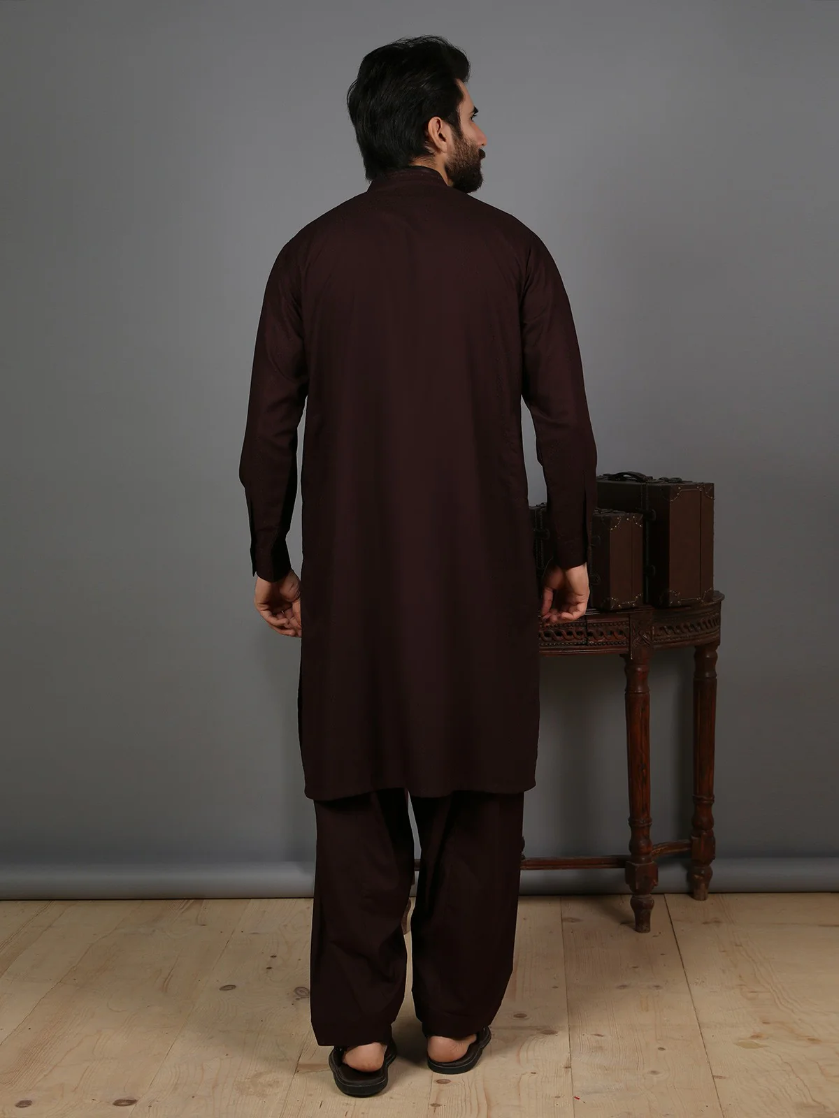 Men's Dark Plum Shalwar Kameez - EMTSW19S-9791 - Image 4