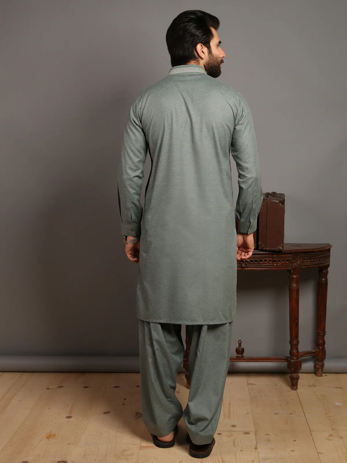 Men's Sea Green Shalwar Kameez - EMTSW19S-9793 - Image 3